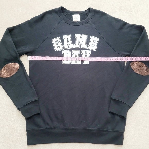 Love Bambi Black "Game Day" Sweatshirt Size Large Elbow Patch Football Sequin - Picture 7 of 10